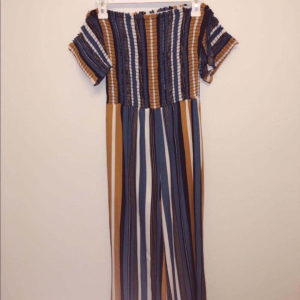 Striped off the shoulder pantsuit